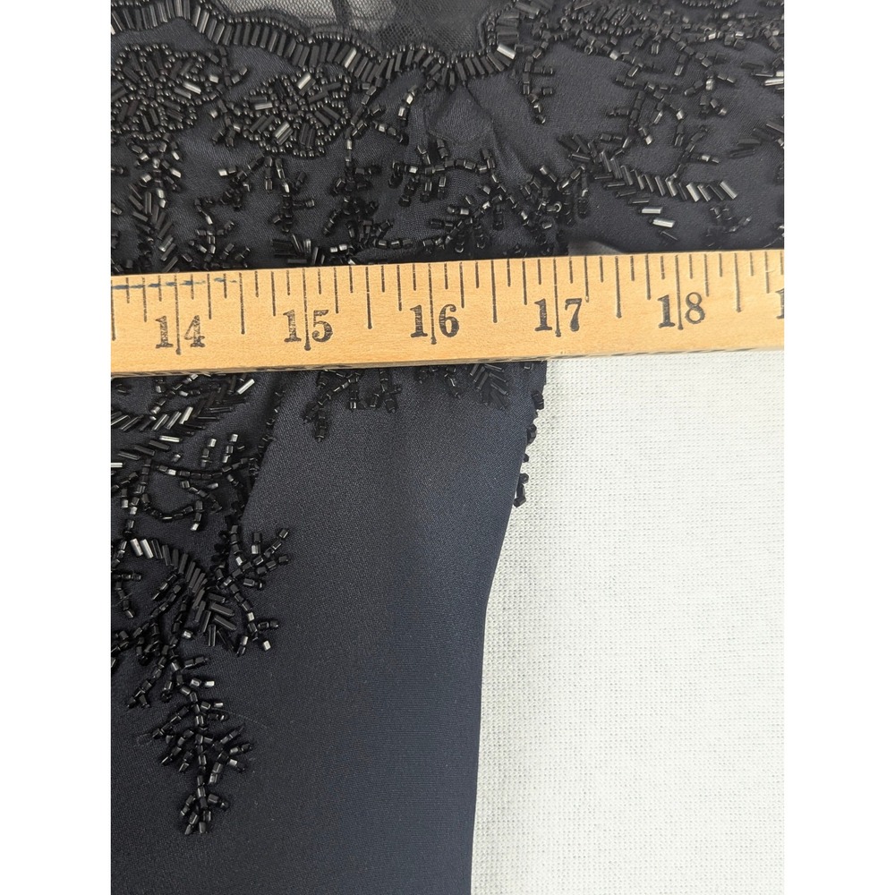 Oleg Cassini Black Tie Silk Beaded Illusion Dress Black Long Sleeve Size 8 - Picture 13 of 16